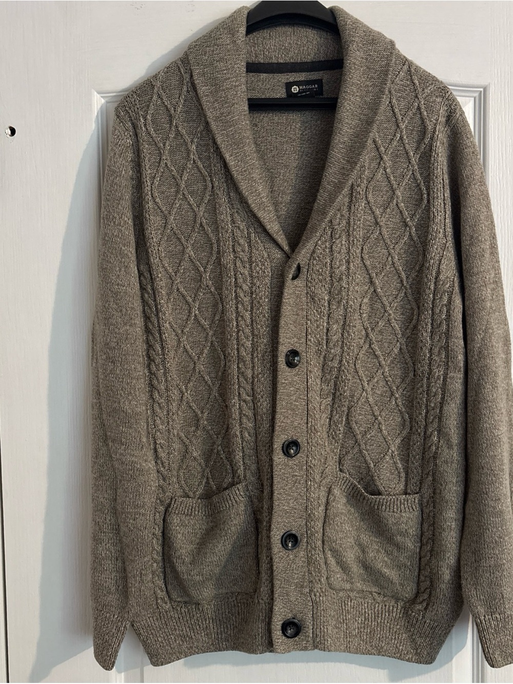 Haggar Clothing Shawl Collar Cable Knit Cardigan Sweater - Size L